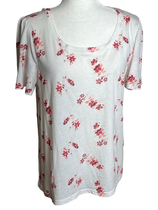 Lucky Brand Tops - Lucky Brand Top White Floral Tshirt Flutter Sleeve Cottagecore Fairycore Wom M